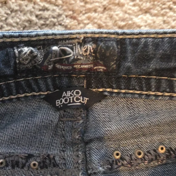 Aiko Distressed Boot Cut Jeans in Blue - Picture 6 of 8